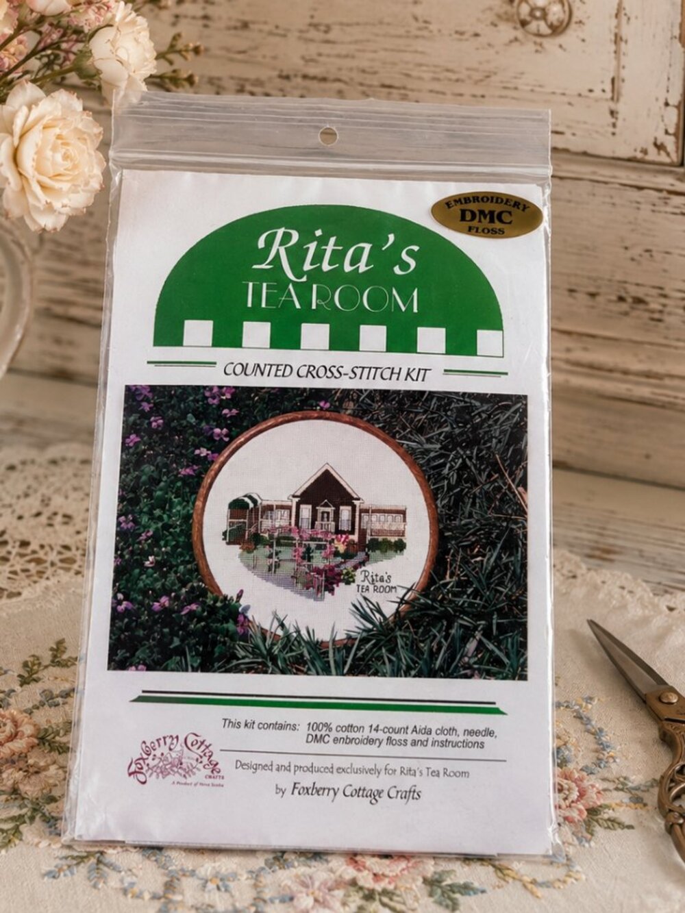Vintage Rita’s Tea Room Counted Cross Stitch Kit – Foxberry Cottage Crafts DMC**